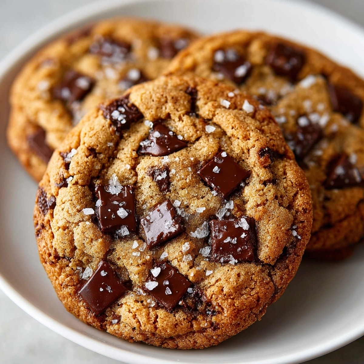 Brown butter chocolate chip cookies cooled on a wire rack, with golden edges and gooey centers.