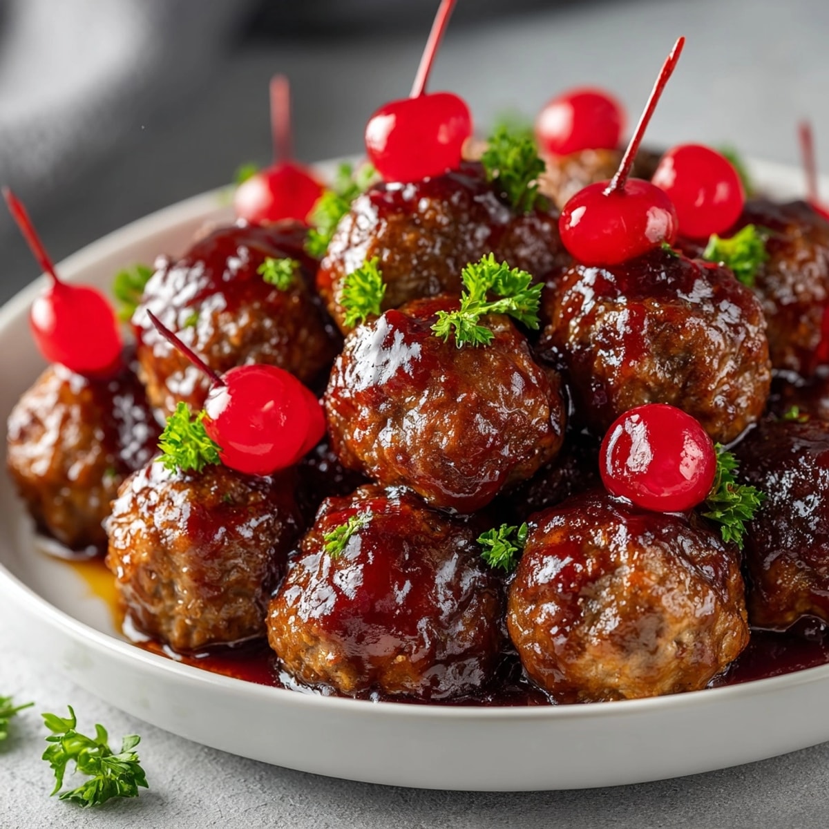 Shiny Rebel Float Meatball Glaze glistens on perfectly coated meatballs, ready to serve and enjoy.