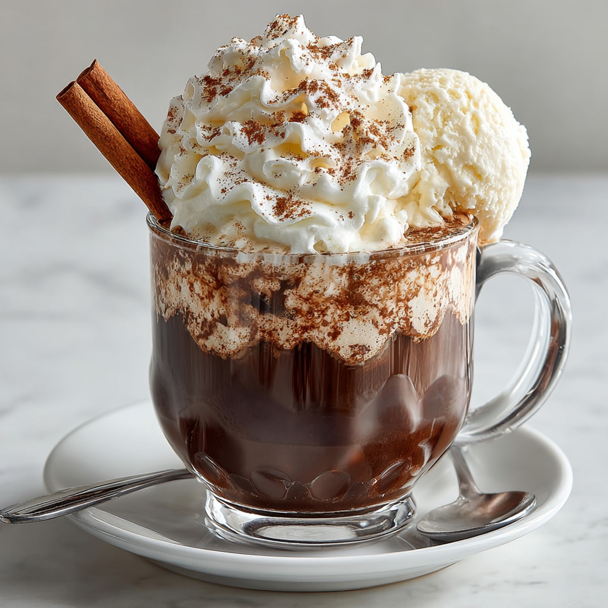 Warm, spiced Rebel Cider Cocoa Floats, topped with whipped cream, look cozy and delightful for winter.