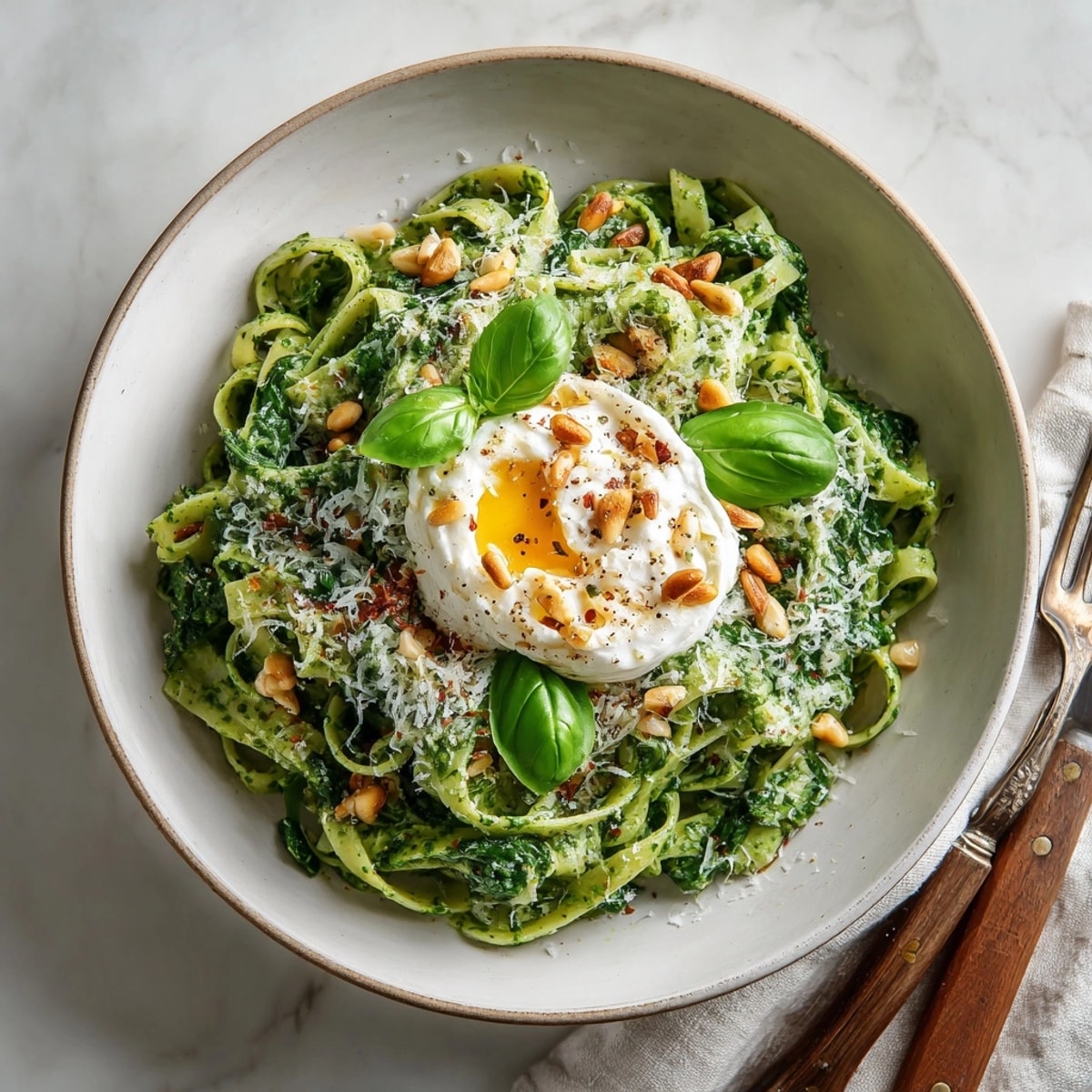 This spooky, easy-to-make ghoulish green pasta with pesto swirl is a fun family-friendly Italian meal.