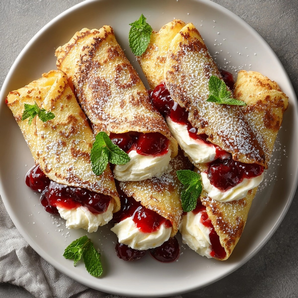 A mouthwatering shot of golden-brown cherry pie filling breakfast wraps, perfect for a quick and easy breakfast.
