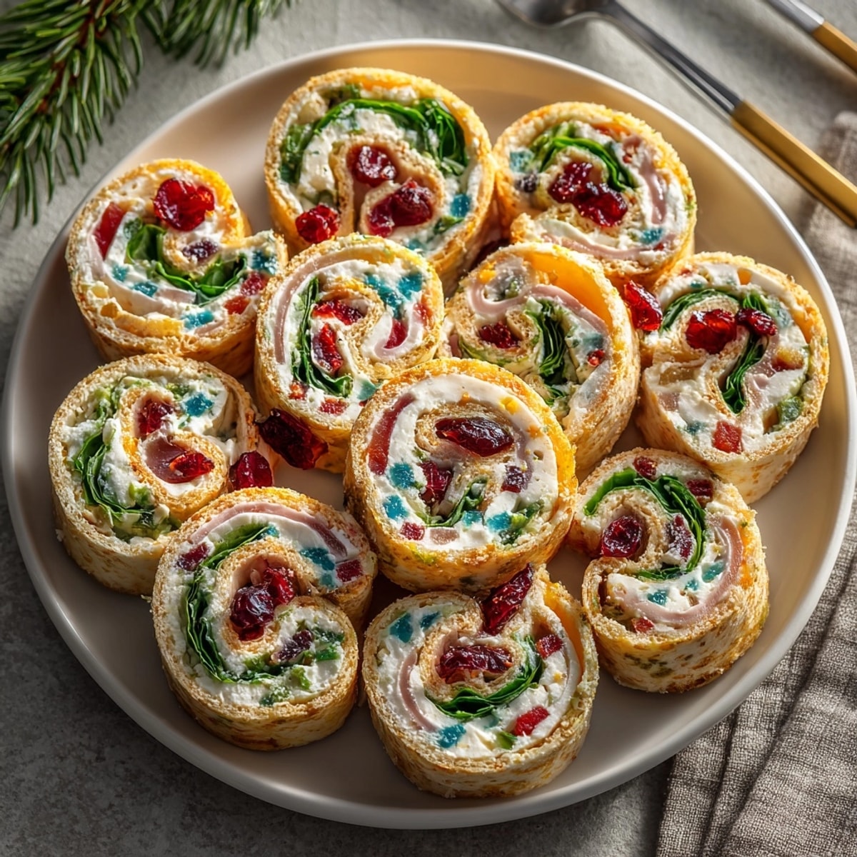 Sliced Holiday Party Pinwheel Wraps with Cranberry, perfect for a holiday appetizer spread, ready to serve!