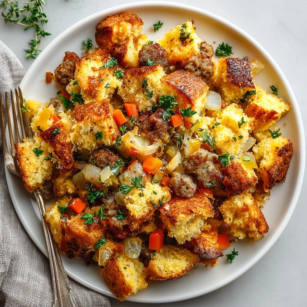Homemade sage sausage cornbread stuffing: a warm, flavorful side, perfect for Thanksgiving or any feast.