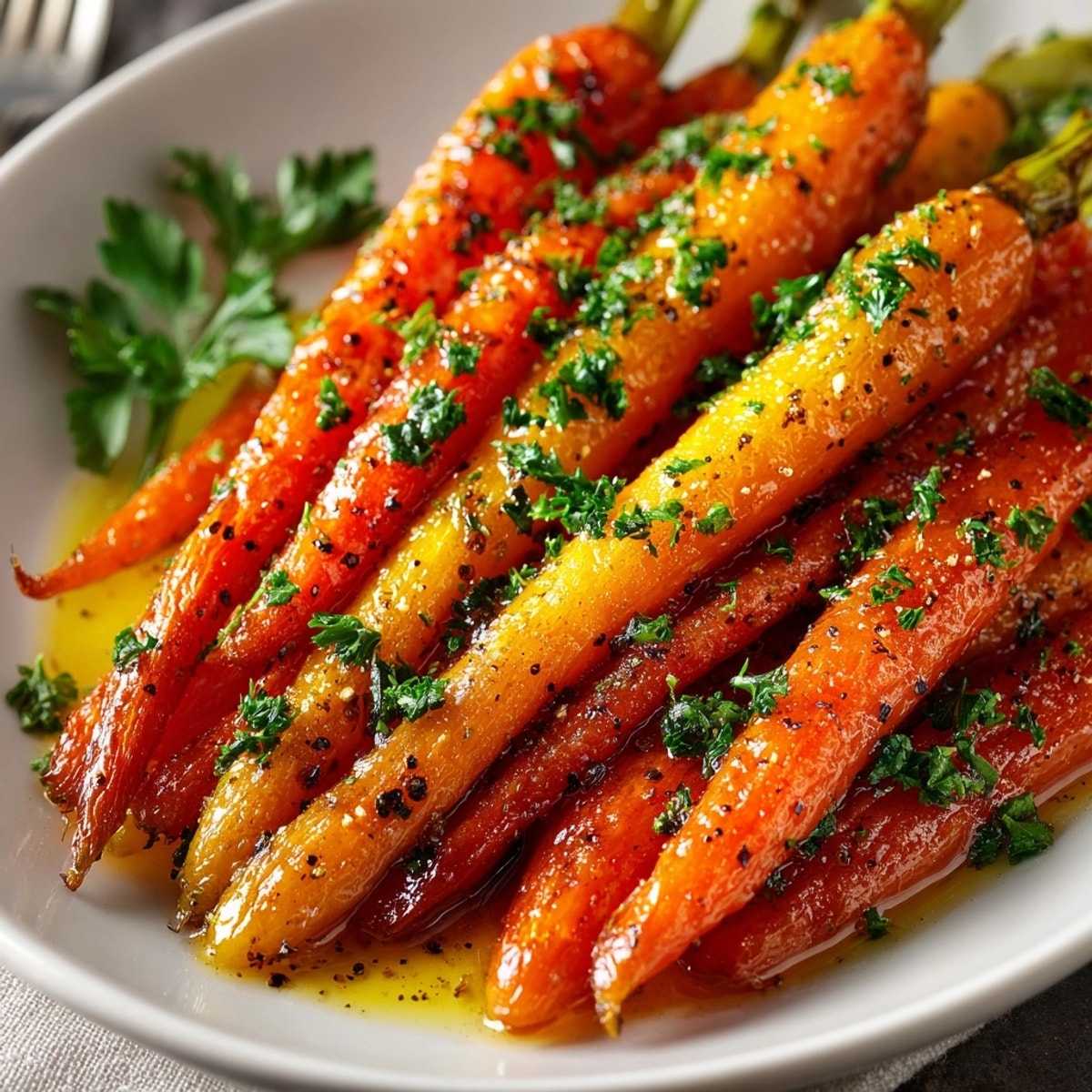 Golden brown Maple Bourbon Glazed Carrots glistened, offering a delightful mix of sweet and savory flavors.