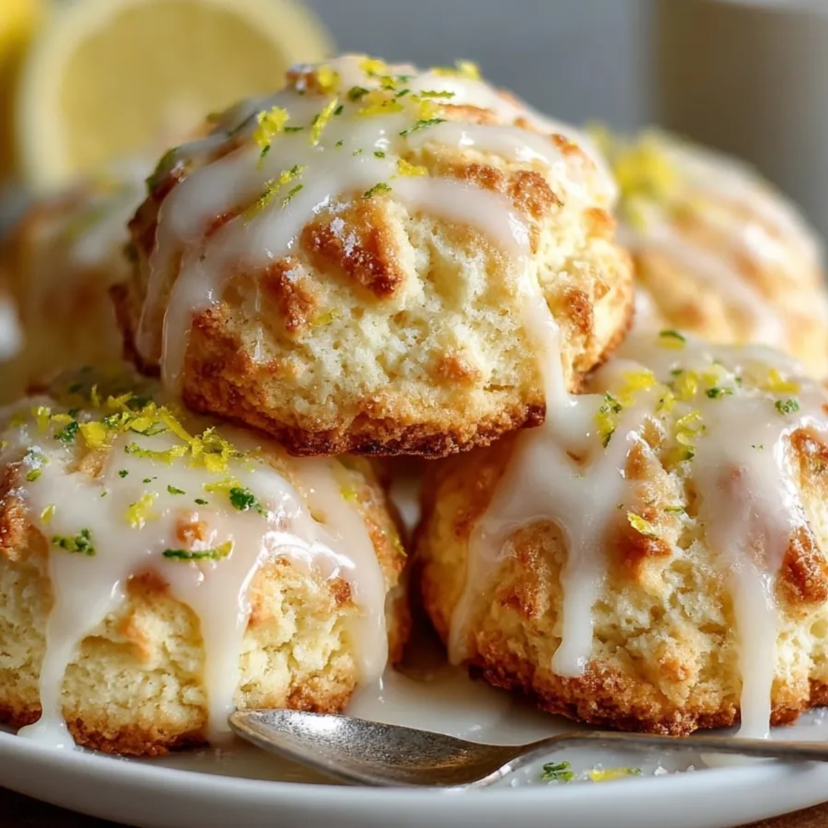 Freshly baked Ricotta Lemon Cookies with glossy lemon glaze and zesty citrus aroma on a baking rack