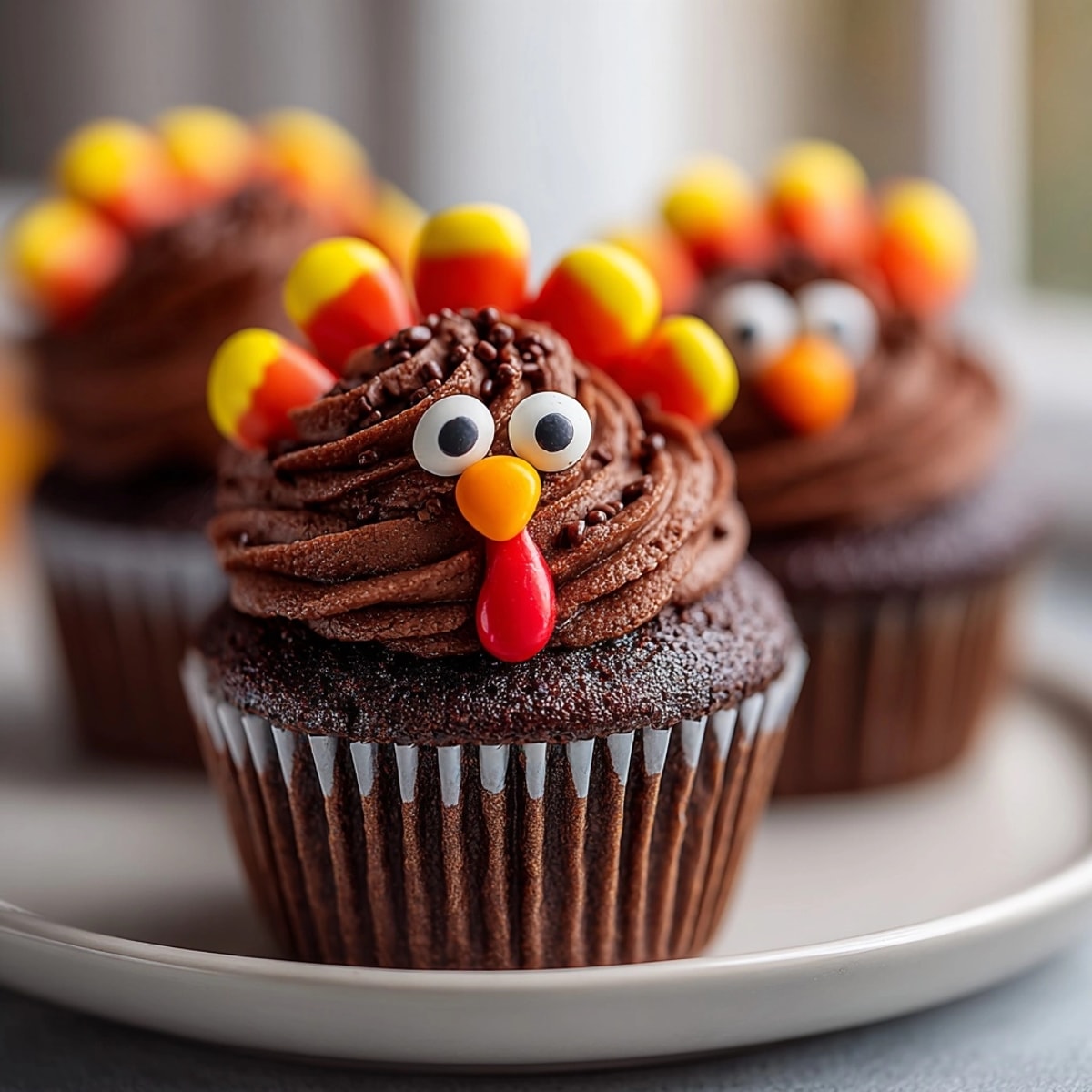 Easy recipe for Turkey Cupcakes: Kids love the colorful candy feathers and sweet frosting.