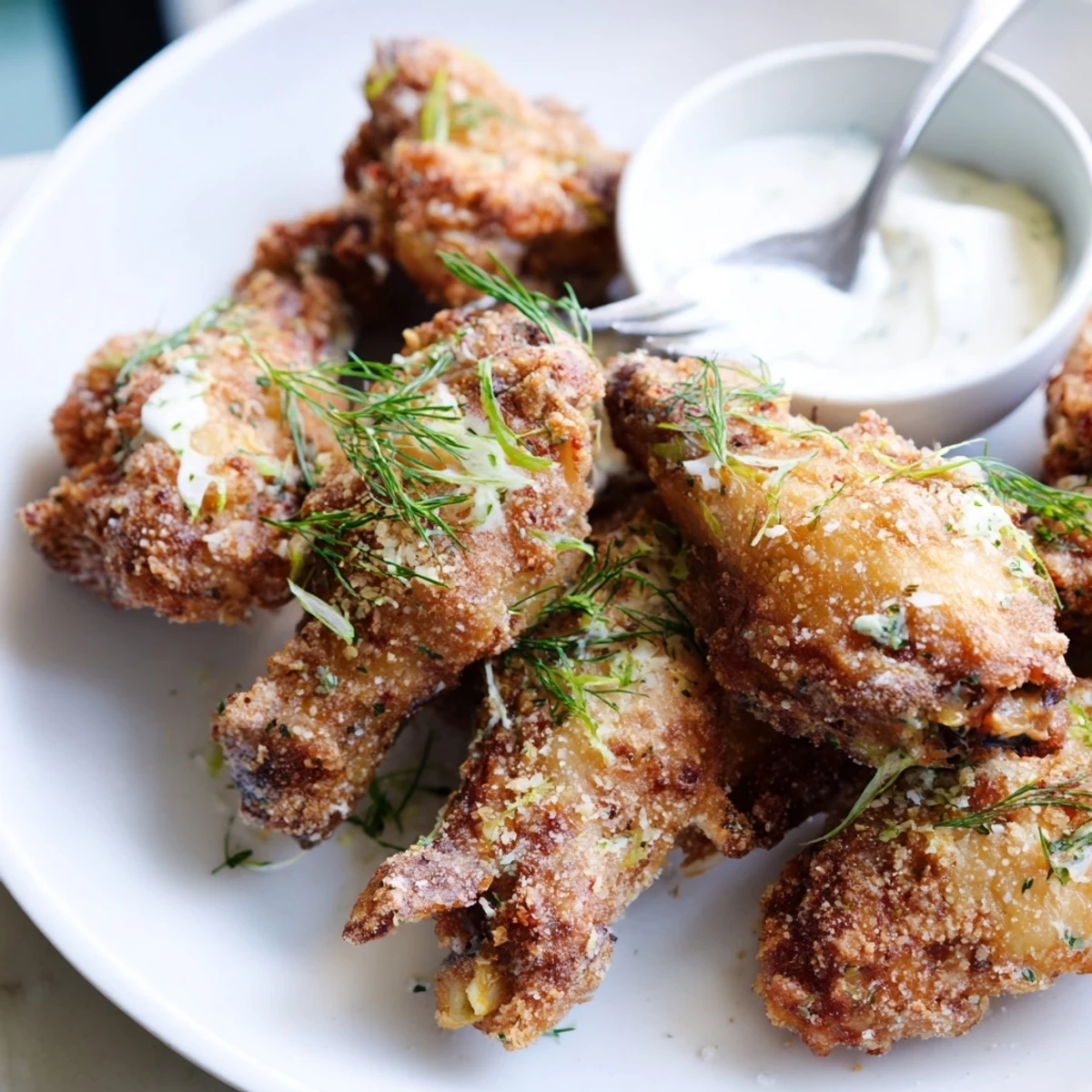 Flavorful Spicy Dill Pickle Ranch Wings, garnished and ready for sharing at gatherings.
