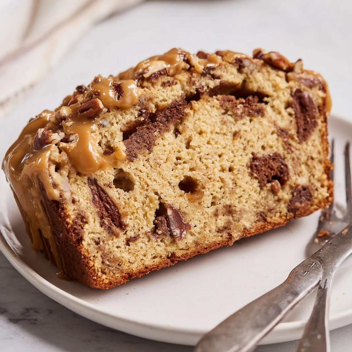 Indulge in the Caramel Pecan Cookie Dough Loaf, featuring rich caramel and crunchy nuts.  