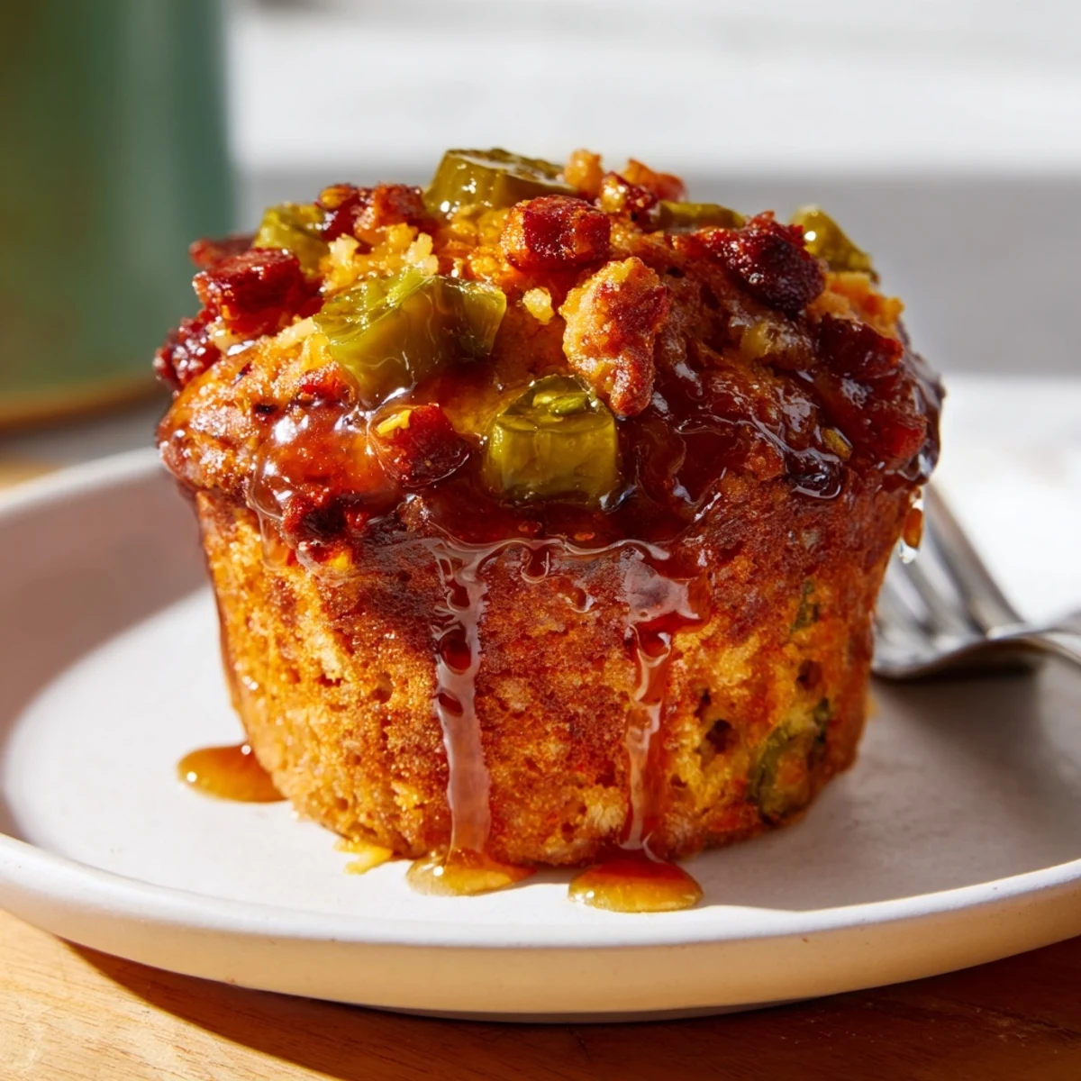 Savory and sweet Maple Glazed Chili Pickle Muffins, perfect for adventurous brunches.