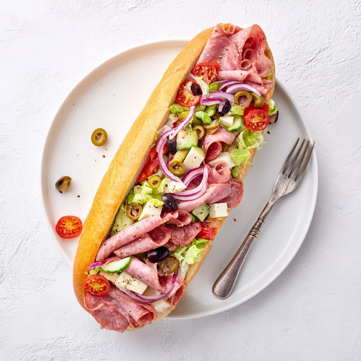 Vibrant Flavor Mash-Up Sandwiches piled high with Italian meats and fresh veggies.  