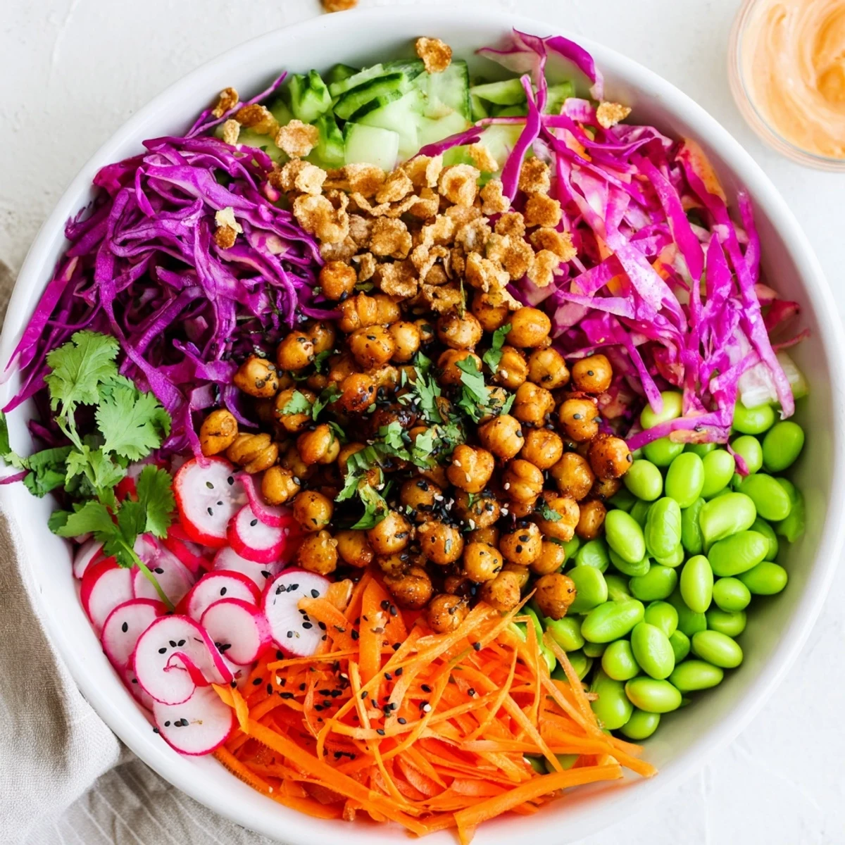 Vibrant ASMR Crunch Snack Bowls filled with colorful veggies and crunchy toppings.  