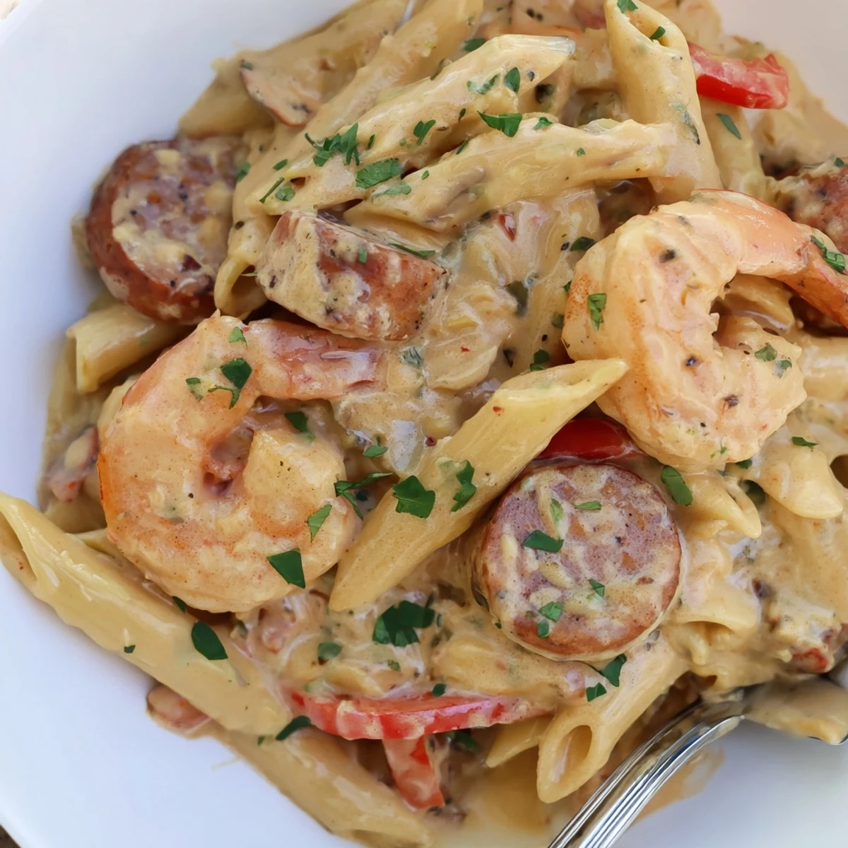 Cajun Sausage Shrimp Alfredo Pasta