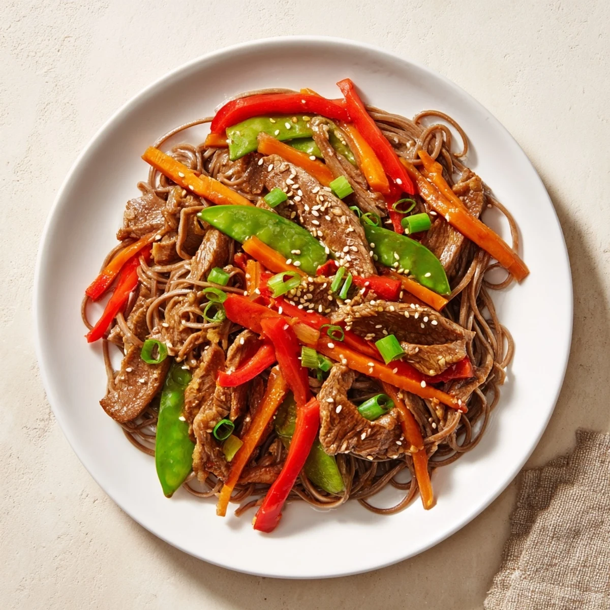 A flavorful Teriyaki Beef & Noodle Bowl featuring tender beef and vibrant stir-fried vegetables with noodles.