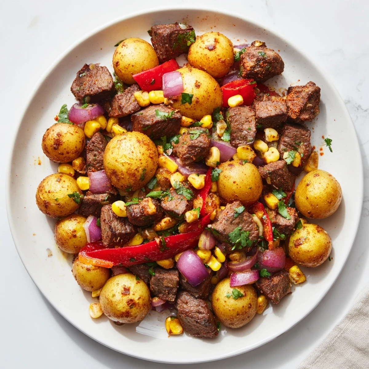 Sizzling Southwest Steak & Potato Skillet with tender steak and perfectly roasted potatoes, ready to serve.