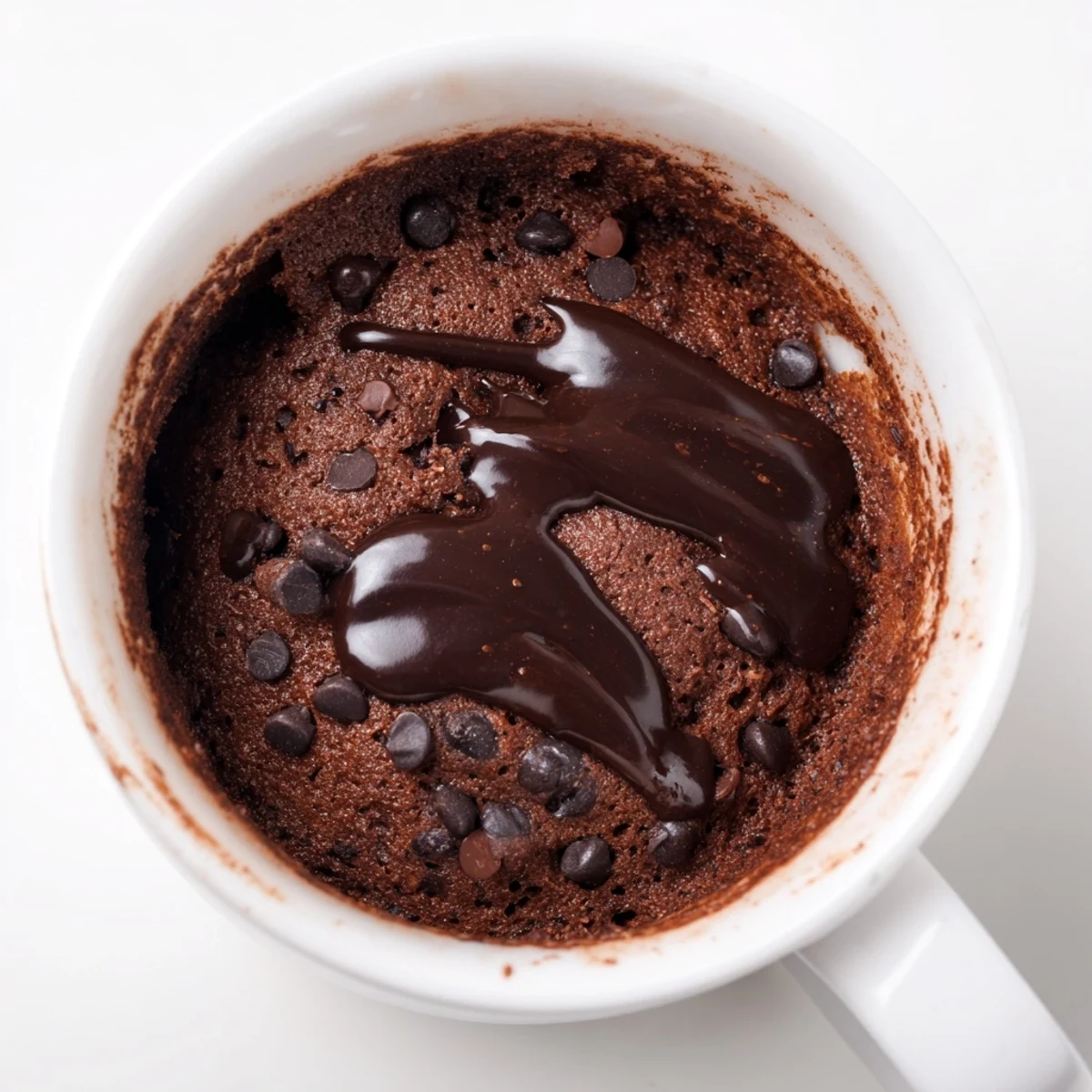 Delicious chocolate microwaved mug cake, topped with optional nuts, a perfect American dessert.