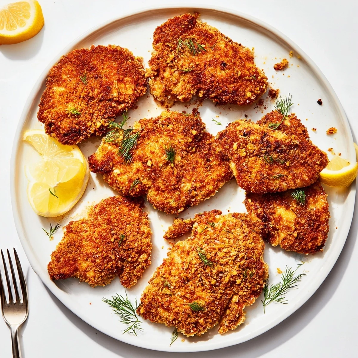 Perfectly cooked Pickle-Brined Chicken Cutlets, showing the juicy interior and crunchy breading at dinner.