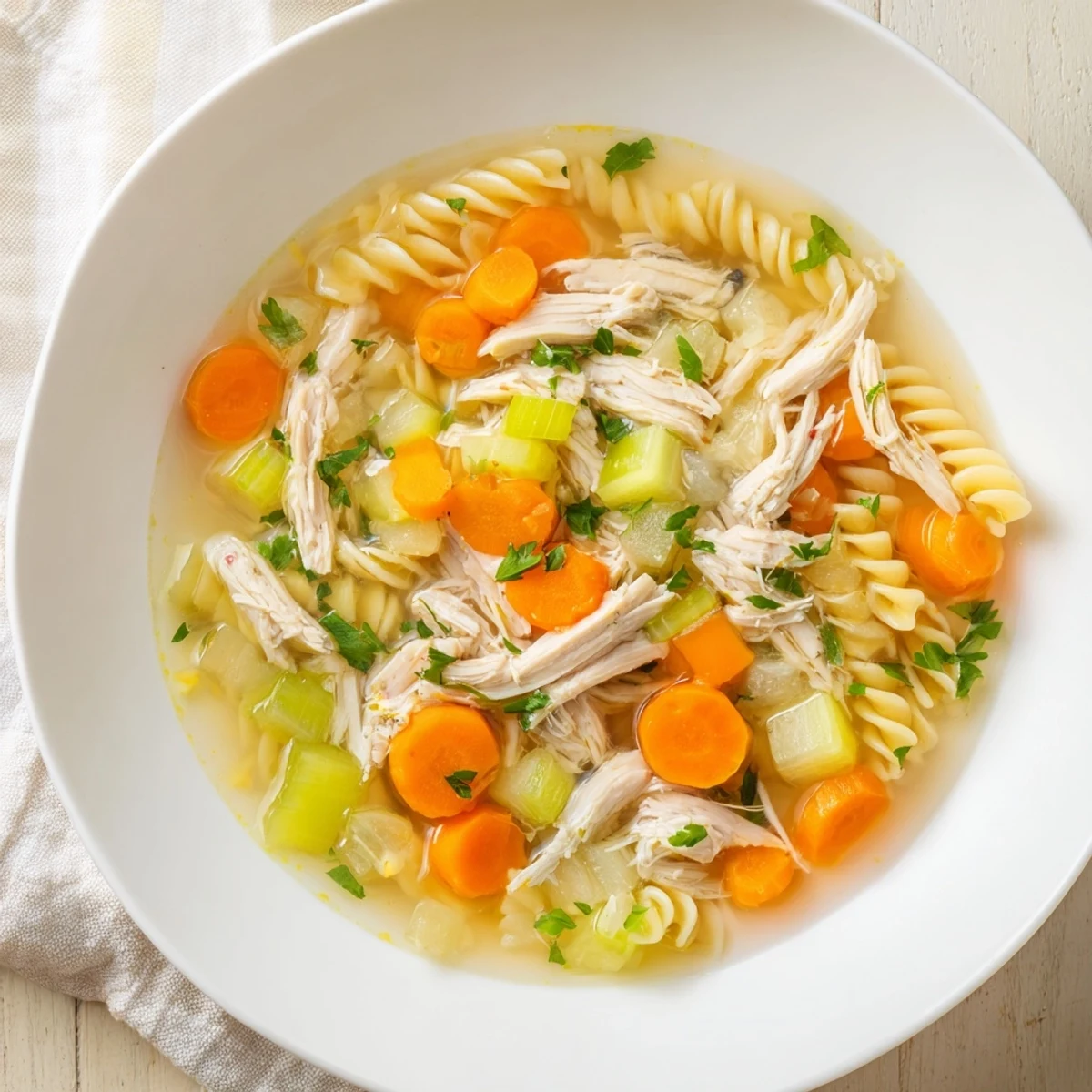 Golden, steaming Crockpot Chicken Noodle Soup overflowing in a comforting, warm bowl for dinner.