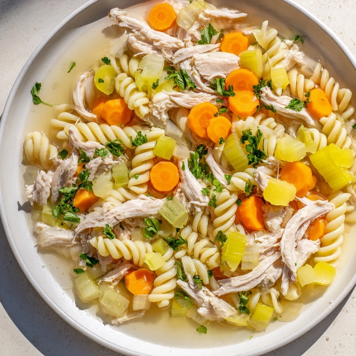 A hearty spoonful of Crockpot Chicken Noodle Soup, showcasing a delicious, home-cooked comfort food staple.