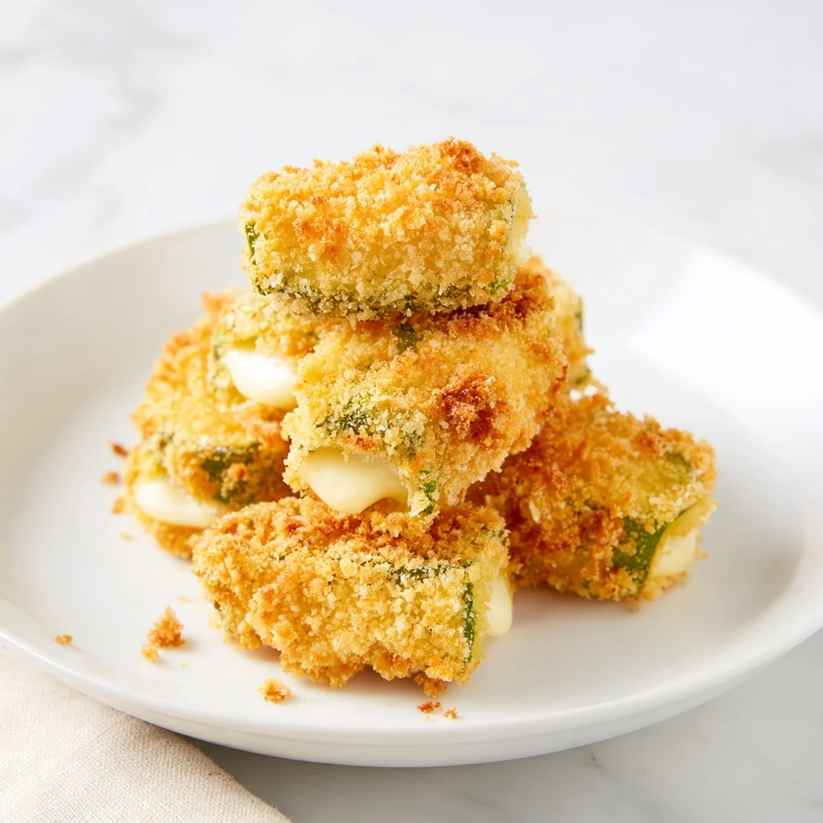 Golden, crispy cheese-wrapped pickle ornaments, a delicious appetizer ready for the party, smelling amazing.