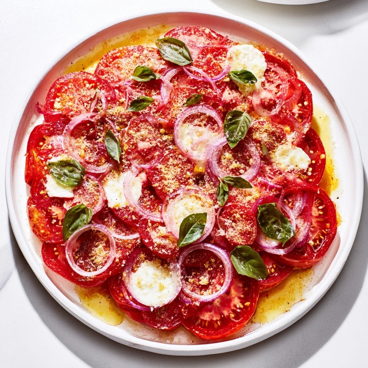 A Mediterranean delight: This Speedy Feta-Free Tomato Bake features tender tomatoes and melted cheese.