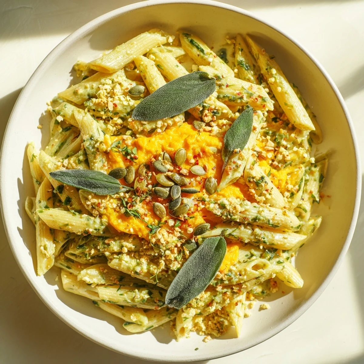 Enjoy a comforting plate of Vegan Creamy Pumpkin Pasta with a smooth, velvety sauce, perfect for fall.