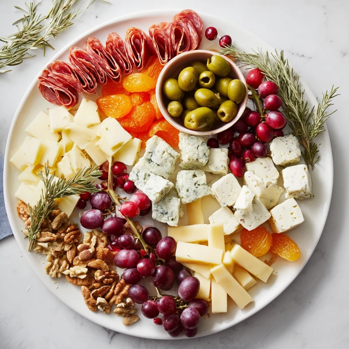 Festive Holiday Wreath Cheese Platter, showcasing creamy Brie, cheddar, and vibrant fruits perfect for entertaining.
