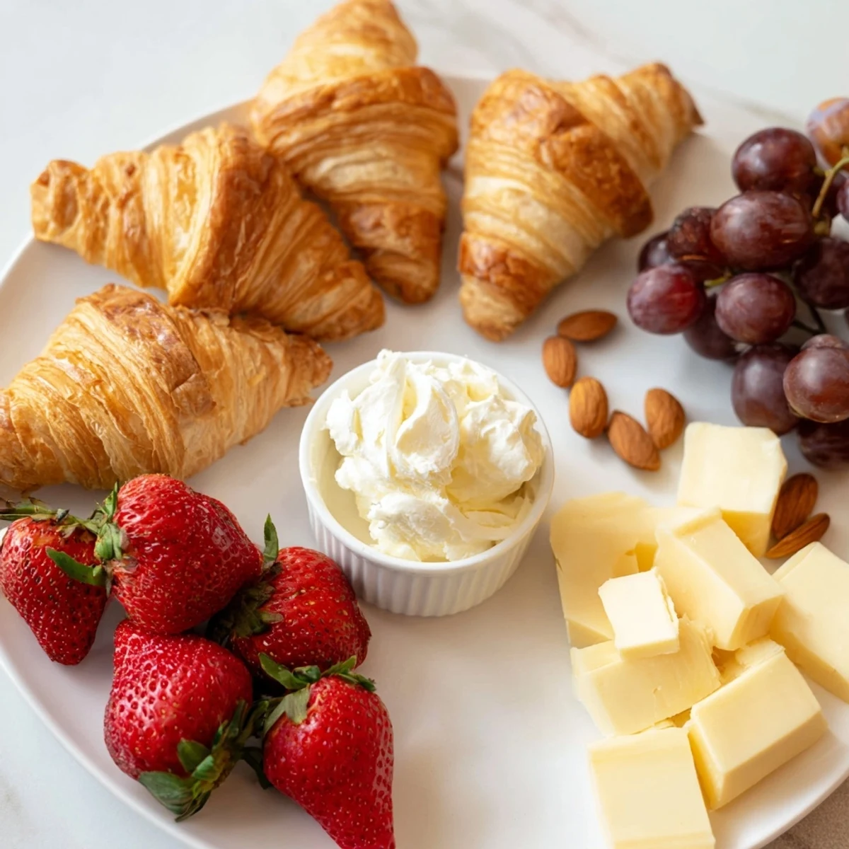 Gift Box Brunch Board overflowing with croissants, cheeses, and berries, ready to serve and enjoy.