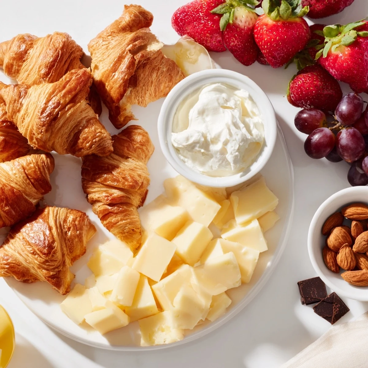 Beautifully arranged Gift Box Brunch Board featuring fresh fruit, savory bites, and sweet chocolate squares.