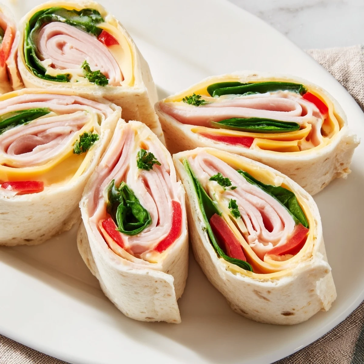 Delicious star-shaped party sandwiches with ham, turkey, cheese, spinach, ready for snacking at a party.