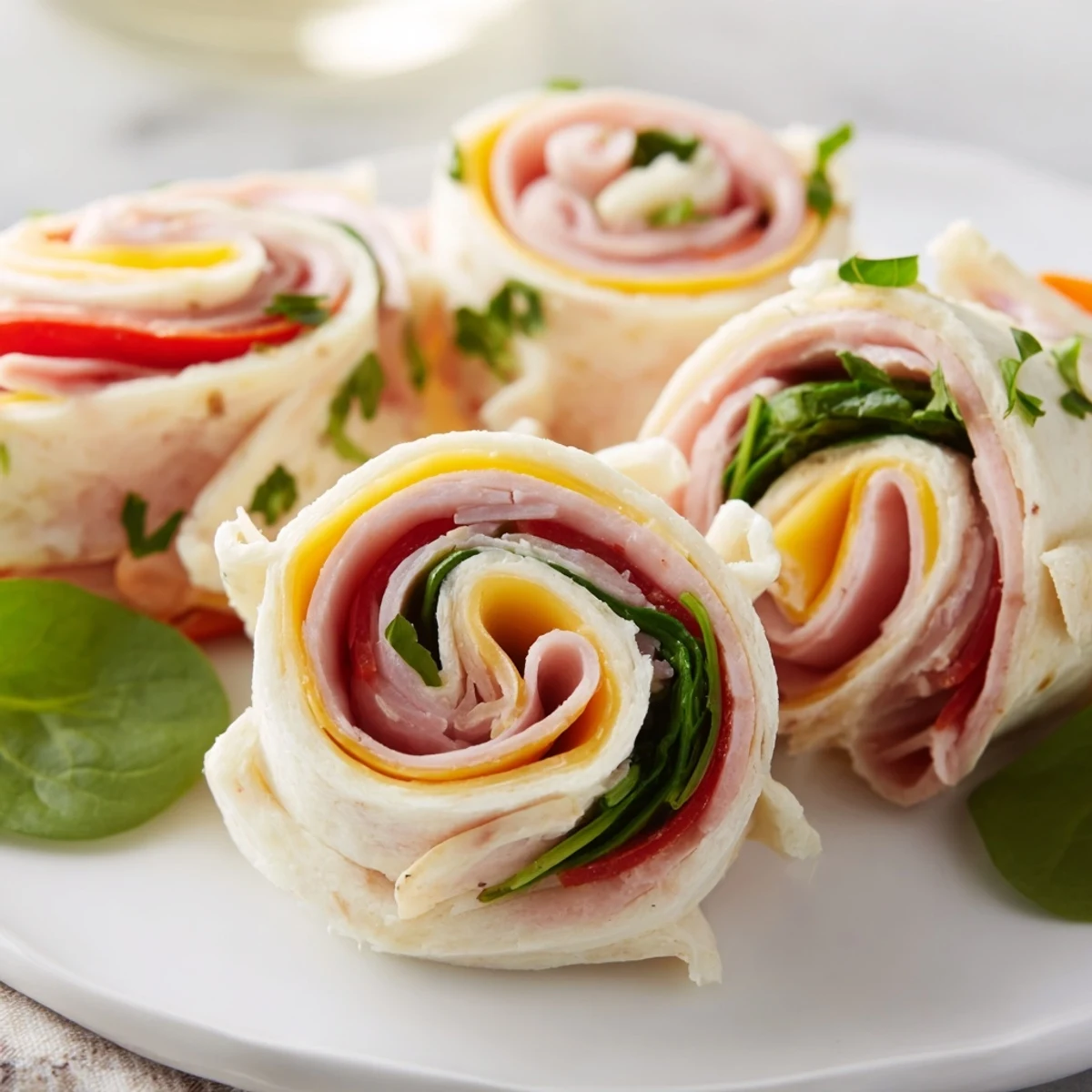 Freshly cut party sandwiches: star-shaped deli roll-ups reveal a tasty layered filling, perfect for appetizers.
