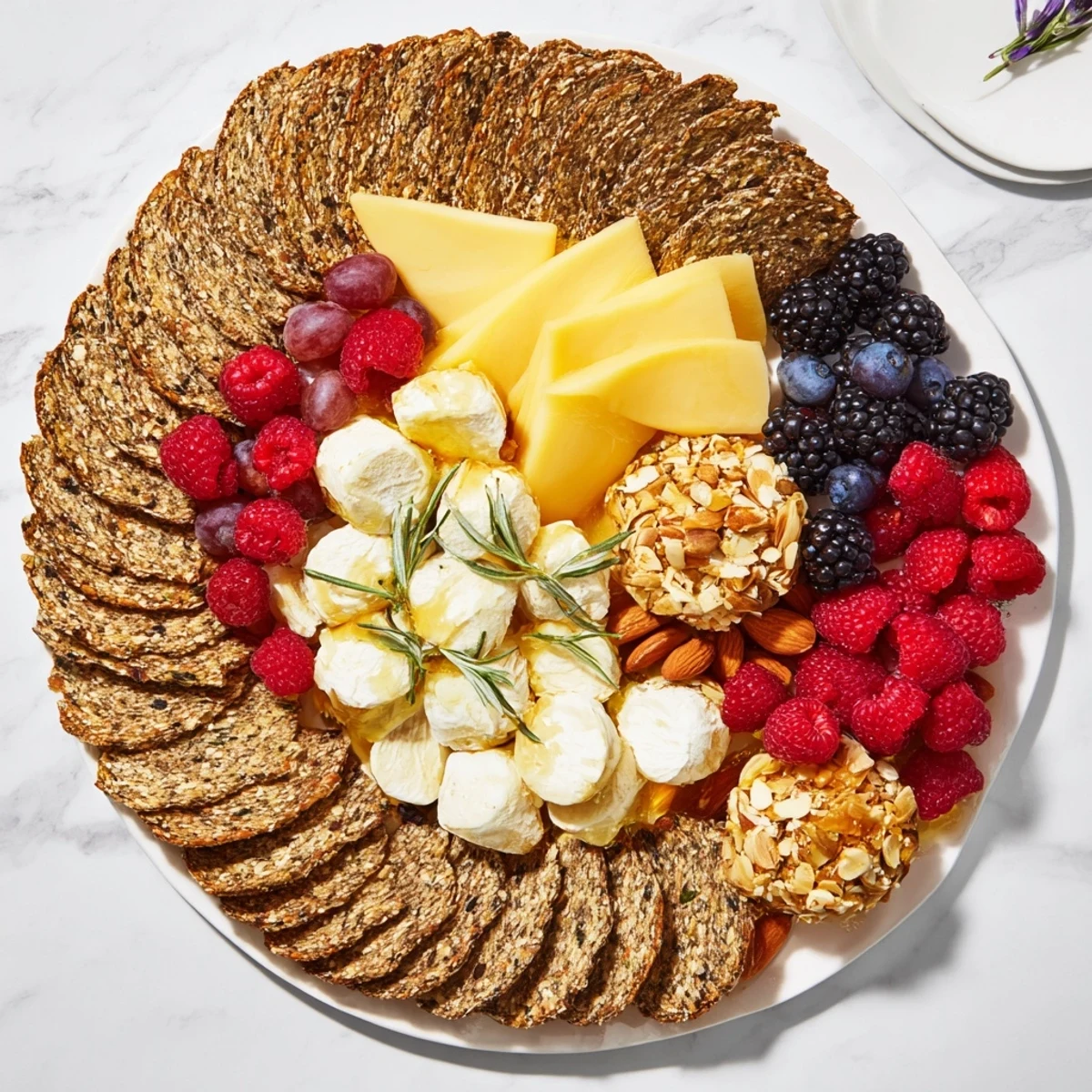 Vibrant Ouroboros Circle appetizer featuring brie, grapes, and nuts, creating a beautiful edible ring for serving.