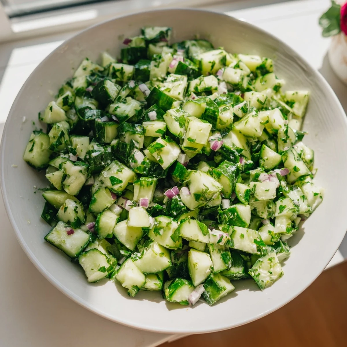 Creamy cucumber and Greek yogurt tzatziki salad, a vibrant side dish with fresh dill and garlic.