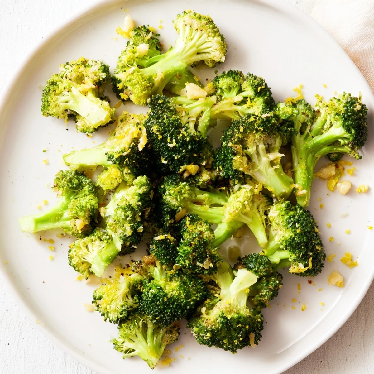 Golden-brown Lemon Garlic Roasted Broccoli, sizzling hot, ready to be enjoyed as a tasty side.