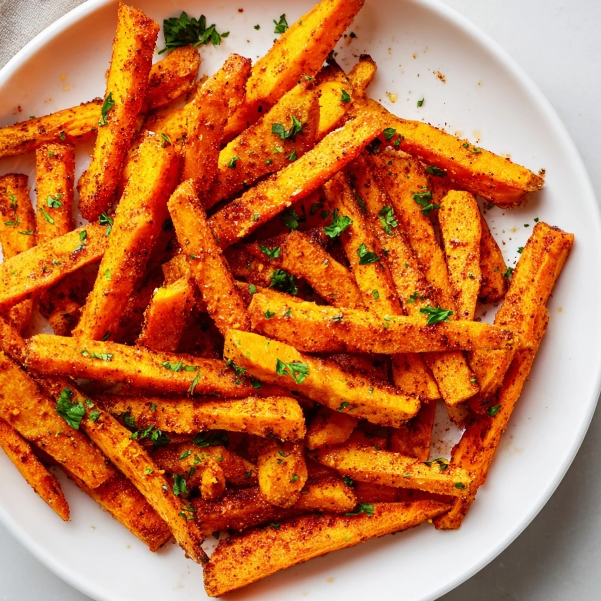 Air-fried Cajun spiced sweet potato fries, a delicious and easy side dish, ready to eat.