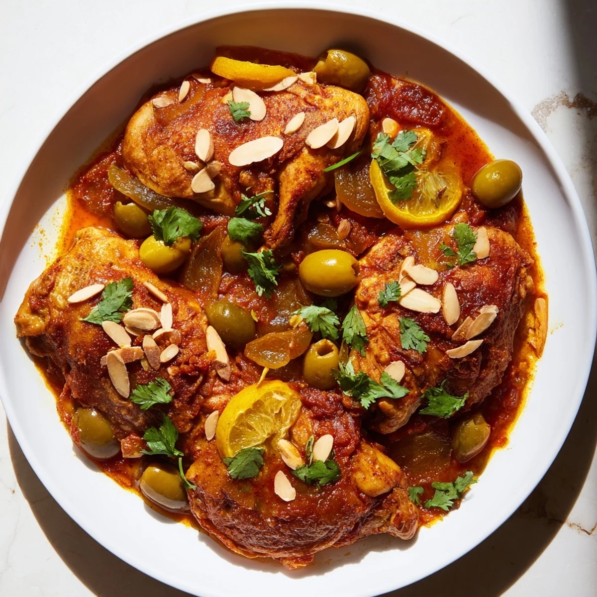 A steaming, fragrant Moroccan Tagine Chicken with tender chicken and sweet apricots.