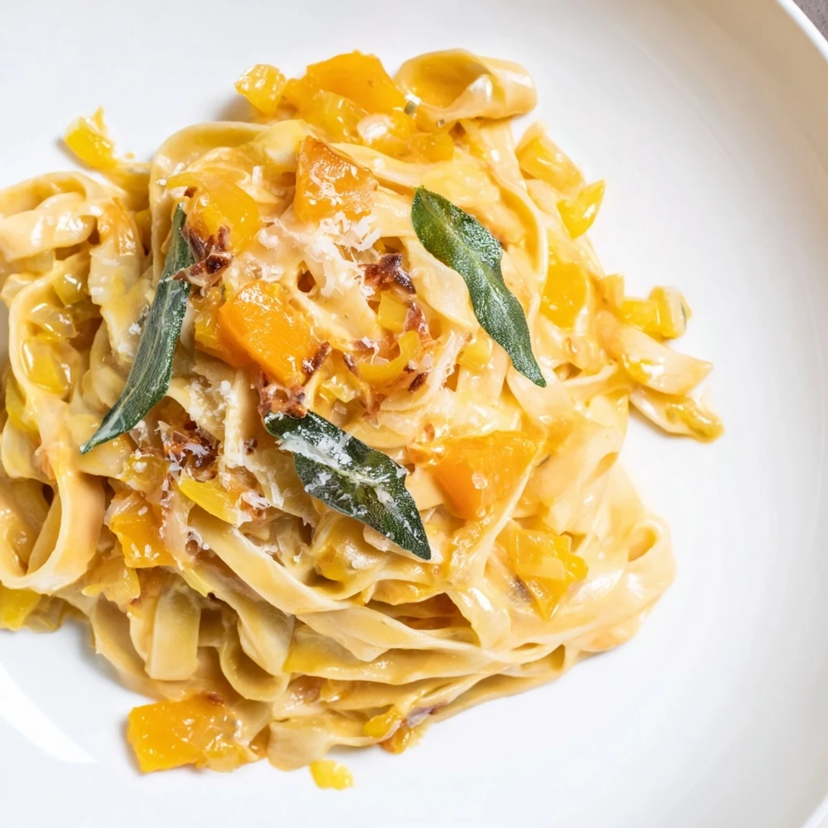 A steaming bowl of butternut squash pasta, ready to warm you with its comforting flavors.