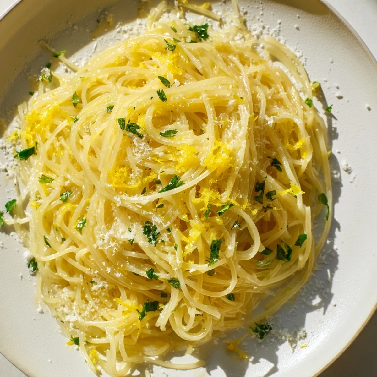 Golden, glossy Lemon Butter Pasta Light glistens from a skillet, ready to serve with fresh herbs.