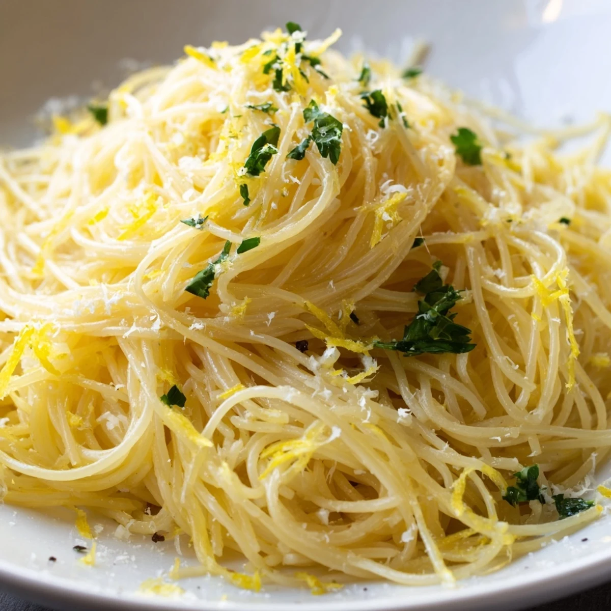 Tossed capellini bathed in delicious lemon butter sauce, a light and refreshing Lemon Butter Pasta Light.