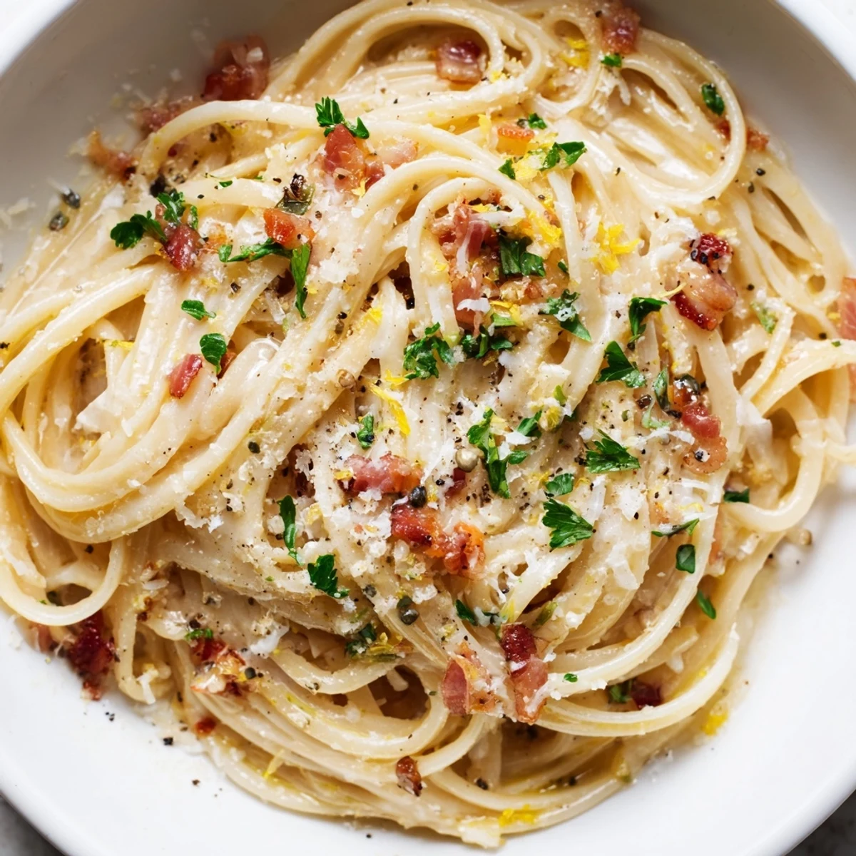 Golden-brown crispy bacon coats the perfectly cooked linguine in this flavorful, easy recipe.