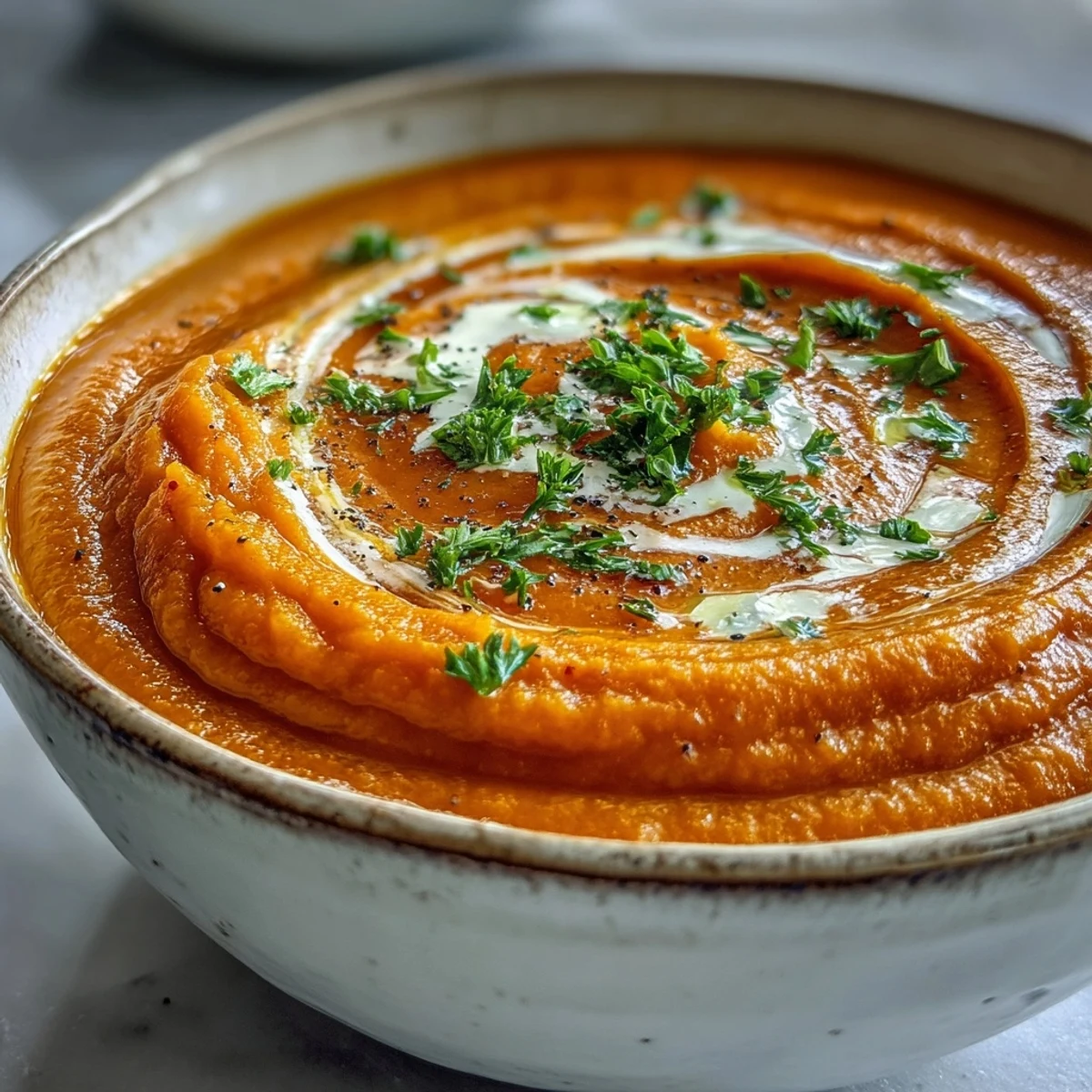 Comforting Carrot Ginger Soup, a smooth, orange bowl perfect for a light lunch.