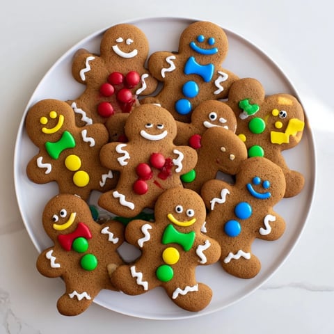 DIY Gingerbread People decorating board, showcasing festive gingerbread cookies with colorful icing, and candies.