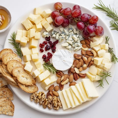 Vibrant Cranberry Grape Man Cheese Board overflowing with colorful cheeses, grapes, and crackers, beautifully arranged.