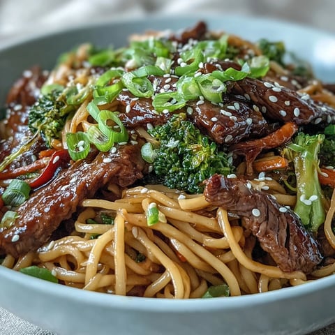 Glossy soy-glazed Korean Beef Noodles with tender flank steak and crisp broccoli served over silky rice noodles.