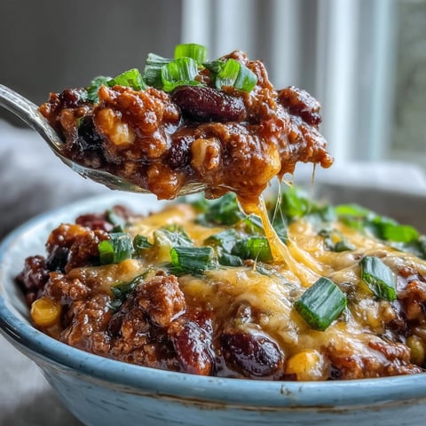 Hearty Chili Bowl Base served over fluffy white rice, loaded with ground beef, beans, and corn.