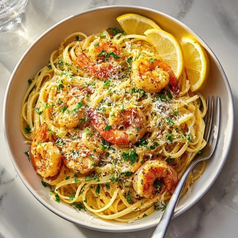 Bursting with flavors, this Garlic Butter Shrimp Pasta glistens in a creamy sauce for dinner.