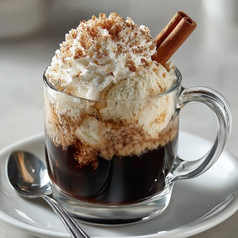 A delicious homemade Rebel Cider Cocoa Float with vanilla ice cream and a hint of cinnamon.