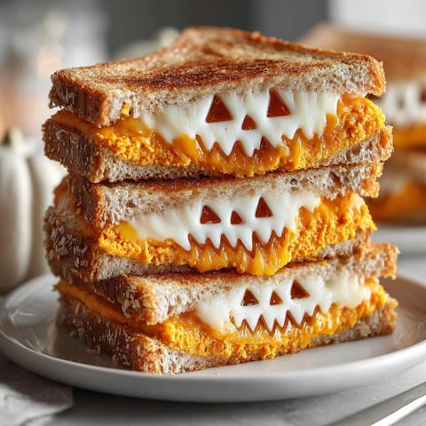 Savory melted cheeses and pumpkin spices make this gorgeous Halloween Pumpkin Spice Grilled Cheese.