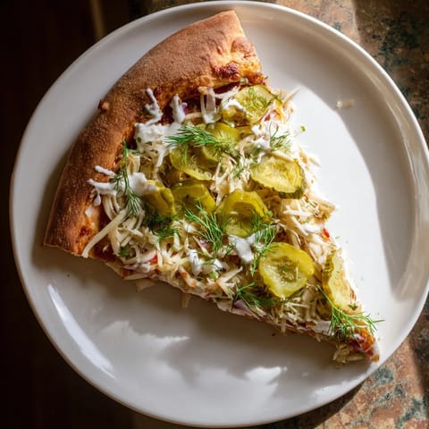 Deliciously unique Pickle Pizza with melted mozzarella and fresh dill garnish.  