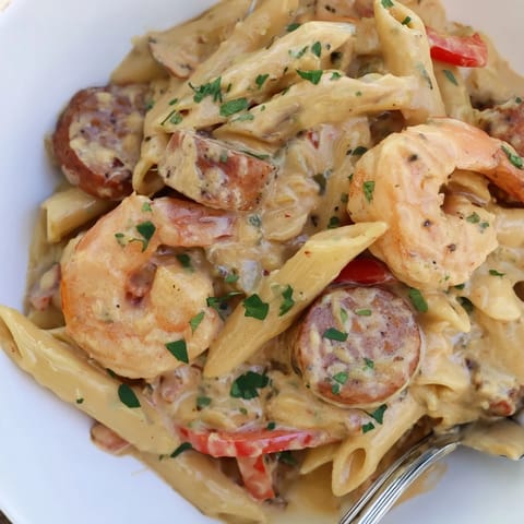 Cajun Sausage Shrimp Alfredo Pasta