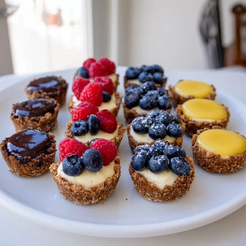 These Mini Dessert Bites Trio, with varied toppings, offer sweet and flavorful party treats to guests.